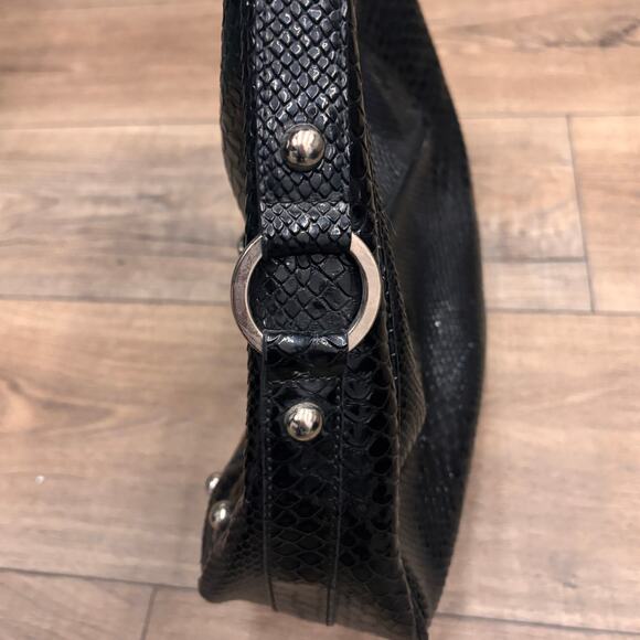 Y2K Guess Black Snake Skin Saddle Bag Shoulder Purse Studded Bikercore Grunge - Picture 5 of 10